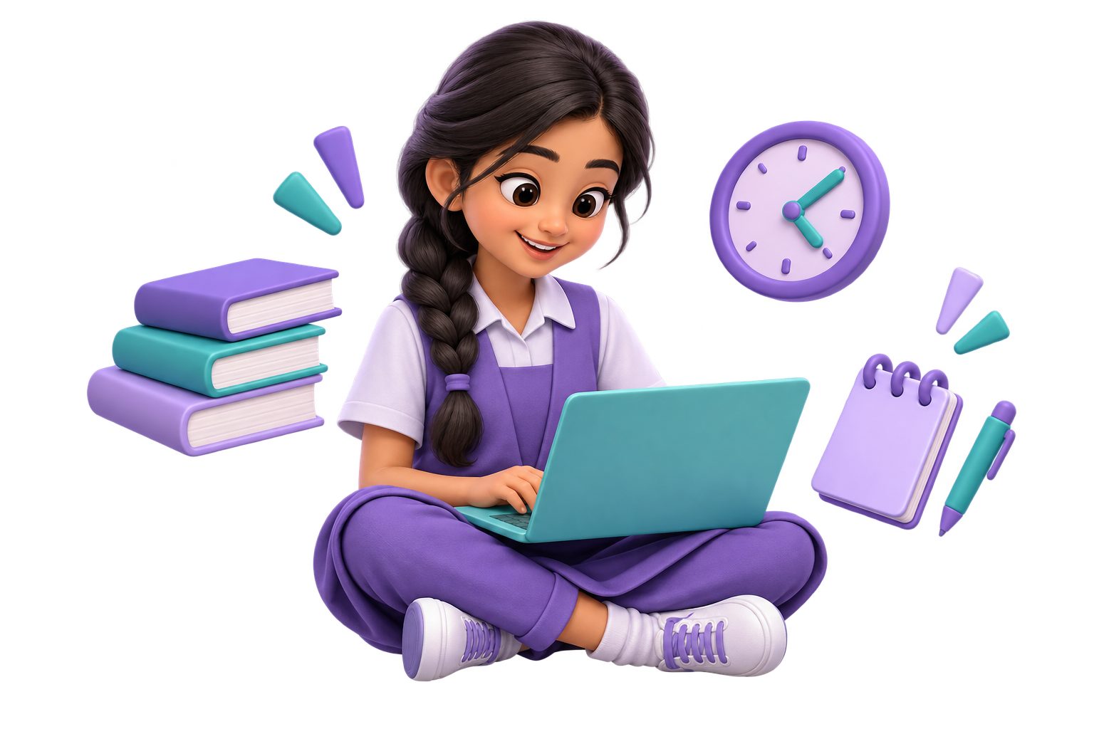 Student learning at home with a laptop and books
